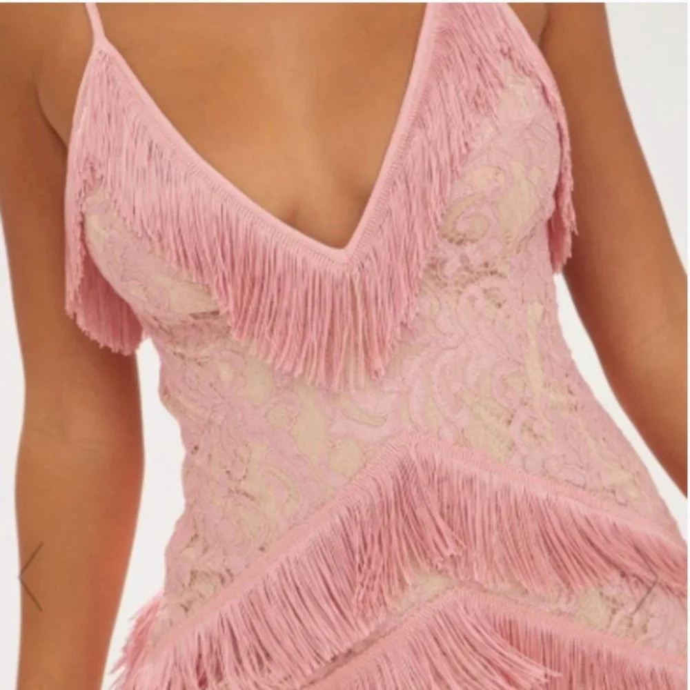 NWOT "RARE" PINK STRAPPY LACE TASSEL DETAIL DRESS - Picture 1 of 7